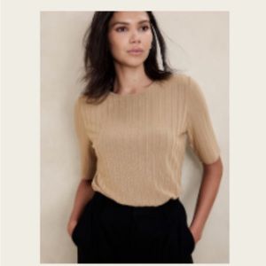 Wide Ribbed Elbow-Sleeve T-Shirt Banana Republic Factory